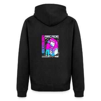 Retro Futuristic Series: Japanese - Arcade - Unisex Premium Organic Zip Hoodie - black - Back - Nico (187cm)