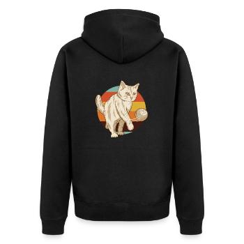 Funny and cute Cat with a ball - Unisex Premium Organic Zip Hoodie - black - Back - Nico (187cm)