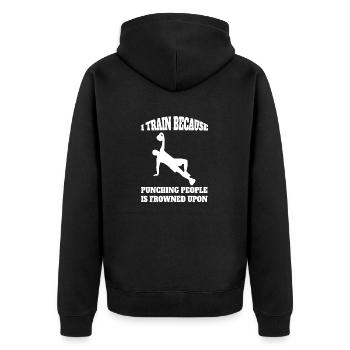 Fitness Sportler Fitnesssport Sport Bodybuilding - Unisex Premium Bio Zip Hoodie - Schwarz - Hinten - Nico (187cm)