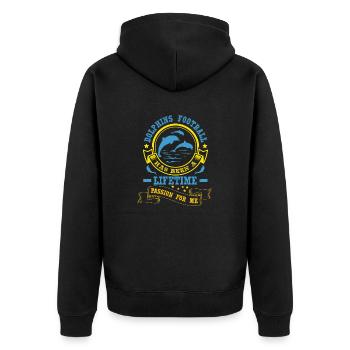 DOLPHINS FOOTBALL LEBENSZEIT - Unisex Premium Bio Zip Hoodie - Schwarz - Hinten - Nico (187cm)