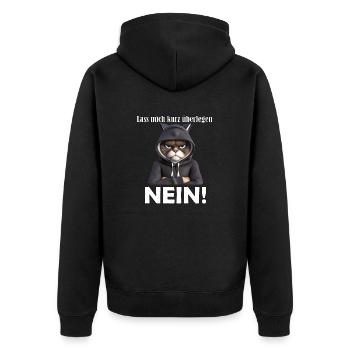 Schlecht Gelaunter Kater mit lustigem Spruch - Unisex Premium Bio Zip Hoodie - Schwarz - Hinten - Nico (187cm)