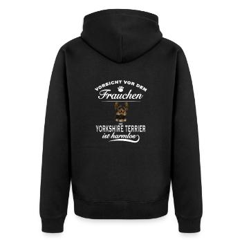 Vorsicht vor dem Frauchen - Yorkshire Terrier - Unisex Premium Bio Zip Hoodie - Schwarz - Hinten - Nico (187cm)