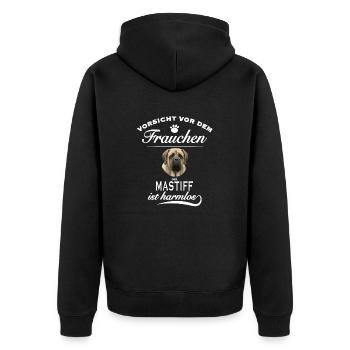 Vorsicht vor dem Frauchen - Mastiff ist harmlos - Unisex Premium Bio Zip Hoodie - Schwarz - Hinten - Nico (187cm)