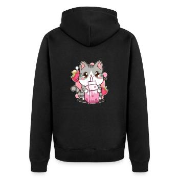 Shake fraise Lait de fraise Chat Kawaii Neko - Veste à capuche bio Premium Unisexe - noir - Dos - Nico (187cm)
