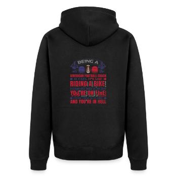 FoundLux New Design, BEING A AMERICAN FOOTBALL - Unisex Premium Organic Zip Hoodie - black - Back - Nico (187cm)