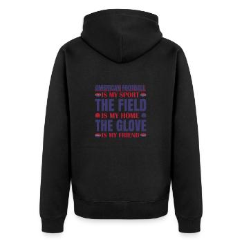 FoundLux New Design, AMERICAN FOOTBALL IS MY SPORT - Unisex Premium Bio Zip Hoodie - Schwarz - Hinten - Nico (187cm)