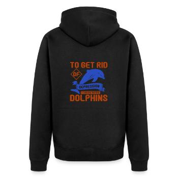 UM DEPRESSIONSDELFINE LOSZUWERDEN - Unisex Premium Bio Zip Hoodie - Schwarz - Hinten - Nico (187cm)