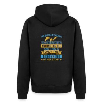 WARTEN AUF SIE UND DAS IST NUR DER ANFANG VON - Unisex Premium Bio Zip Hoodie - Schwarz - Hinten - Nico (187cm)