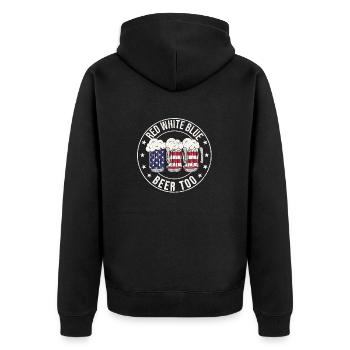Rot Weiß Blau und Bier Zu 4. Juli US Flagge - Unisex Premium Bio Zip Hoodie - Schwarz - Hinten - Nico (187cm)