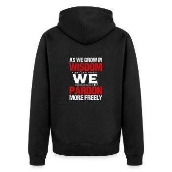 AS WE GROW IN WISDOM WE PARDON MOR FREELY - Unisex Premium Organic Zip Hoodie - black - Back - Nico (187cm)