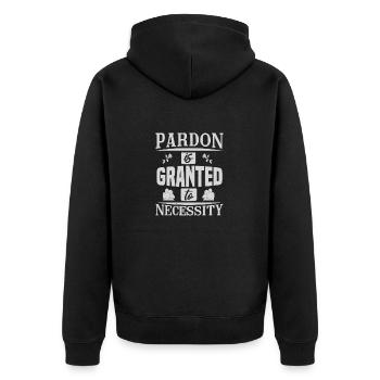 BEGNADIGUNG GEWÄHRTE NOTWENDIGKEIT - Unisex Premium Bio Zip Hoodie - Schwarz - Hinten - Nico (187cm)