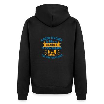 A GOOD TEACHER CANDLE IT CONSUMES ITSELL - Unisex Premium Organic Zip Hoodie - black - Back - Nico (187cm)