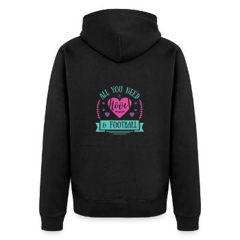 All you need is football - Unisex Premium Bio Zip Hoodie - Schwarz - Hinten - Nico (187cm)