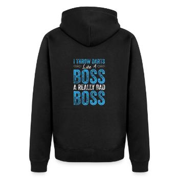 I throw darts like a boss a really bad boss - Unisex Premium Bio Zip Hoodie - Schwarz - Hinten - Nico (187cm)