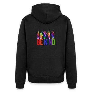Autismus-Bewusstsein - Handzeichen1 2 3 4 5 Sei freundlich - Unisex Premium Bio Zip Hoodie - Schwarz - Hinten - Nico (187cm)