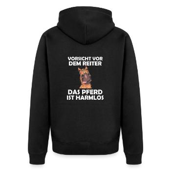VORSICHT VOR DEM REITER I PFERDEDESIGN I REITER - Unisex Premium Bio Zip Hoodie - Schwarz - Hinten - Nico (187cm)