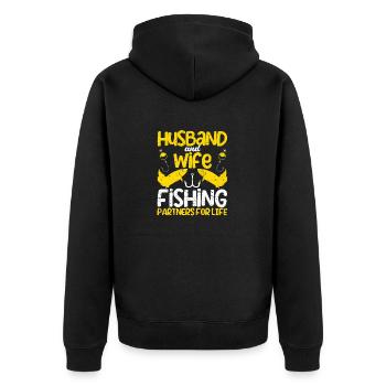 Ehemann und Ehefrau Angeln Partner für das Leben - Unisex Premium Bio Zip Hoodie - Schwarz - Hinten - Nico (187cm)