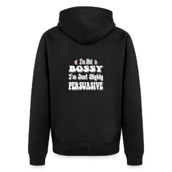 Ich bin nicht herrisch, ich bin nur sehr überzeugend - Unisex Premium Bio Zip Hoodie - Schwarz - Hinten - Nico (187cm)