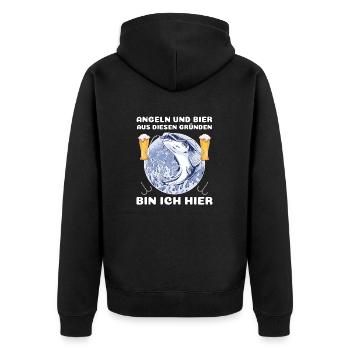 LUSTIGES ANGLER BIER DESIGN I ANGELN I FISCHER - Unisex Premium Bio Zip Hoodie - Schwarz - Hinten - Nico (187cm)