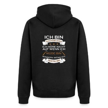 HANDWERKER DESIGN I LUSTIG - Unisex Premium Bio Zip Hoodie - Schwarz - Hinten - Nico (187cm)