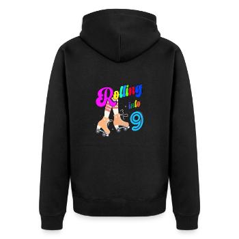 Rolling Into 9 years Lets Roll I'm Turning 9 Years - Unisex Premium Organic Zip Hoodie - black - Back - Nico (187cm)