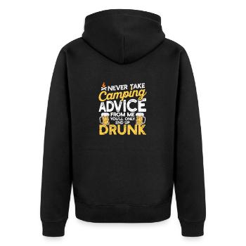Nimm niemals Camping-Ratschläge von mir an, du wir - Unisex Premium Bio Zip Hoodie - Schwarz - Hinten - Nico (187cm)