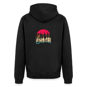 Berg Wildtiere Bäume Draußen Natur Retro Wald - Unisex Premium Bio Zip Hoodie - Schwarz - Hinten - Nico (187cm)