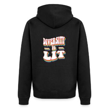 Vielfalt ist beleuchtet - Pride Rainbow LGBTQ+ - Unisex Premium Bio Zip Hoodie - Schwarz - Hinten - Nico (187cm)