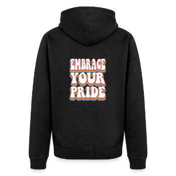 Umarme deinen Stolz - Pride Rainbow LGBTQ+ - Unisex Premium Bio Zip Hoodie - Schwarz - Hinten - Nico (187cm)