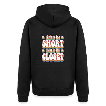 Das Leben ist zu kurz Pride Rainbow LGBTQ+ - Unisex Premium Bio Zip Hoodie - Schwarz - Hinten - Nico (187cm)