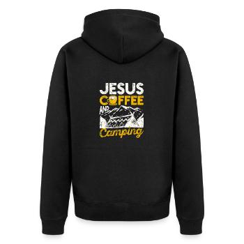 Jesus Kaffee und Camping Liebhaber Christian - Unisex Premium Bio Zip Hoodie - Schwarz - Hinten - Nico (187cm)