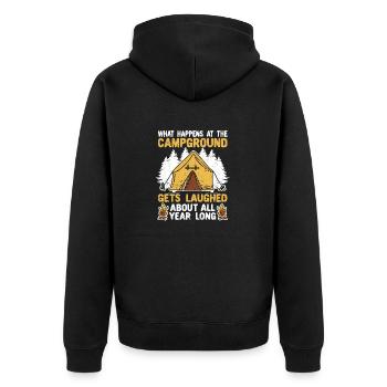 Was passiert auf dem Campingplatz Camping Camper - Unisex Premium Bio Zip Hoodie - Schwarz - Hinten - Nico (187cm)