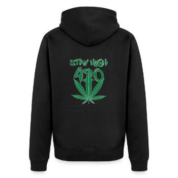 MARIHUANA SMOKE 420 CANNABIS WEED HANF DESIGN - Unisex Premium Bio Zip Hoodie - Schwarz - Hinten - Nico (187cm)