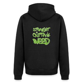 MARIHUANA SMOKE 420 CANNABIS WEED HANF DESIGN - Unisex Premium Bio Zip Hoodie - Schwarz - Hinten - Nico (187cm)
