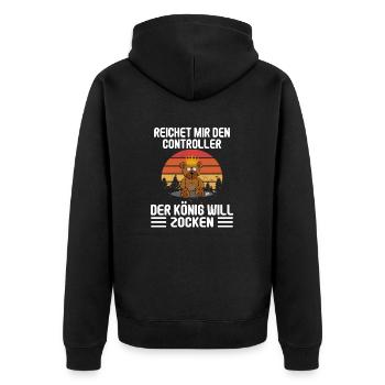 REICHET MIR DEN CONTROLLER GAMING I GAMER I ZOCKER - Unisex Premium Bio Zip Hoodie - Schwarz - Hinten - Nico (187cm)