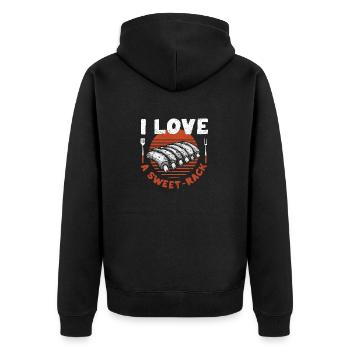 I Love A Sweet Rack BBQ Ribs Funny Barbecue Grill - Unisex Premium Bio Zip Hoodie - Schwarz - Hinten - Nico (187cm)