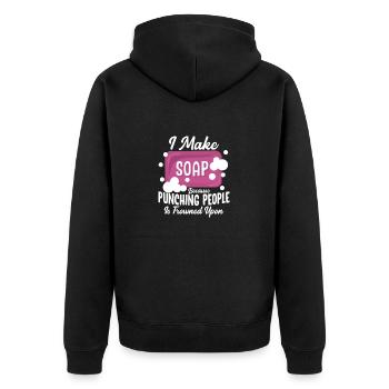 I Make Soap Because Punching People Soapmaker Soap - Unisex Premium Bio Zip Hoodie - Schwarz - Hinten - Nico (187cm)
