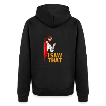 Ich sah, dass Jesus lustige Zitate und Witze Kostüm - Unisex Premium Bio Zip Hoodie - Schwarz - Hinten - Nico (187cm)
