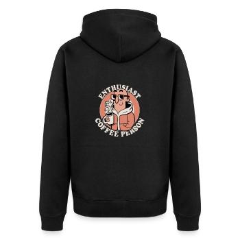Kaffee-Enthusiast - Unisex Premium Bio Zip Hoodie - Schwarz - Hinten - Nico (187cm)