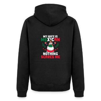 My Wife Is Mexican Nothing Scares Me Party Cinco D - Unisex Premium Organic Zip Hoodie - black - Back - Nico (187cm)