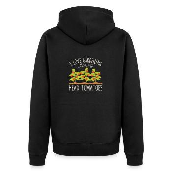 Ich liebe Gartenarbeit aus meinem Kopf Tomaten - Unisex Premium Bio Zip Hoodie - Schwarz - Hinten - Nico (187cm)