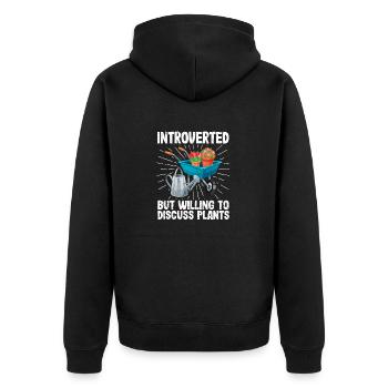 Introvertiert, aber diskussionsfreudig Pflanzen - Unisex Premium Bio Zip Hoodie - Schwarz - Hinten - Nico (187cm)