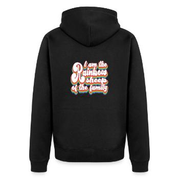 Ich bin das Regenbogenschaf der Familie - Pride - Unisex Premium Bio Zip Hoodie - Schwarz - Hinten - Nico (187cm)