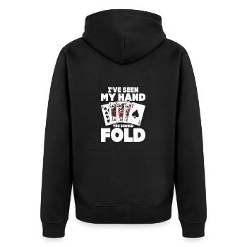 J’ai vu ma main tu devrais plier jeu poker p - Veste à capuche bio Premium Unisexe - noir - Dos - Nico (187cm)