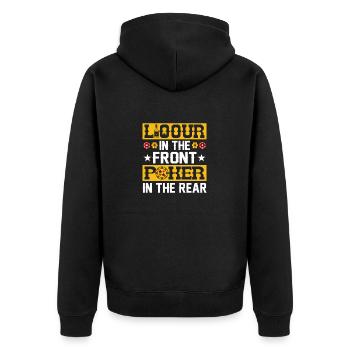 Liqour In The Front Poker In The Rear Gambling Car - Unisex Premium Organic Zip Hoodie - black - Back - Nico (187cm)