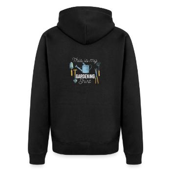 Dies ist mein Gartenarbeit Shirt lustig Gärtner - Unisex Premium Bio Zip Hoodie - Schwarz - Hinten - Nico (187cm)
