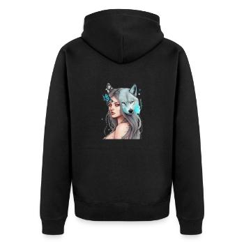 Beautiful Girl and Wolf Butterfly Graphic - Unisex Premium Organic Zip Hoodie - black - Back - Nico (187cm)