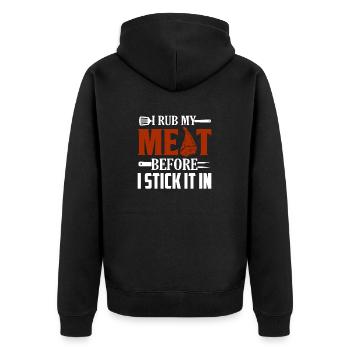 I Rub My Meat Before I Stick It In Smoker BBQ Gril - Unisex Premium Bio Zip Hoodie - Schwarz - Hinten - Nico (187cm)
