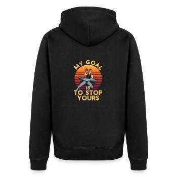 Mein Ziel ist es, Ihr lustiges Wasserball-Torwart - Unisex Premium Bio Zip Hoodie - Schwarz - Hinten - Nico (187cm)