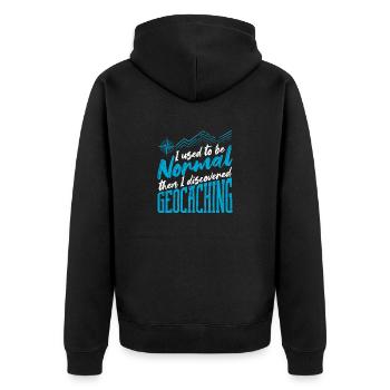 I used to be normal, then I discovered geocache - Unisex Premium Organic Zip Hoodie - black - Back - Nico (187cm)